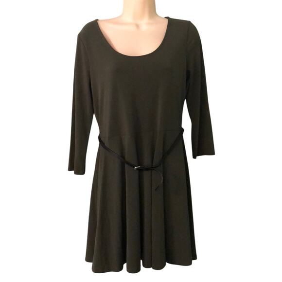 Forever 21 Olive Green Knit Skater Dress Size XL Belt NWOT Fit & Flare - Picture 1 of 6